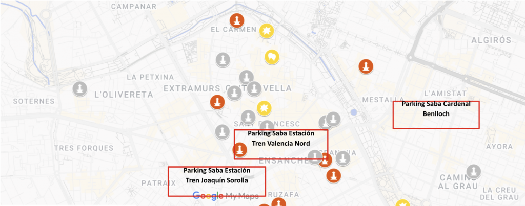mapa monumentos falleros y parkings 1024x403 - D&oacute;nde aparcar en Valencia durante las Fallas en 2026